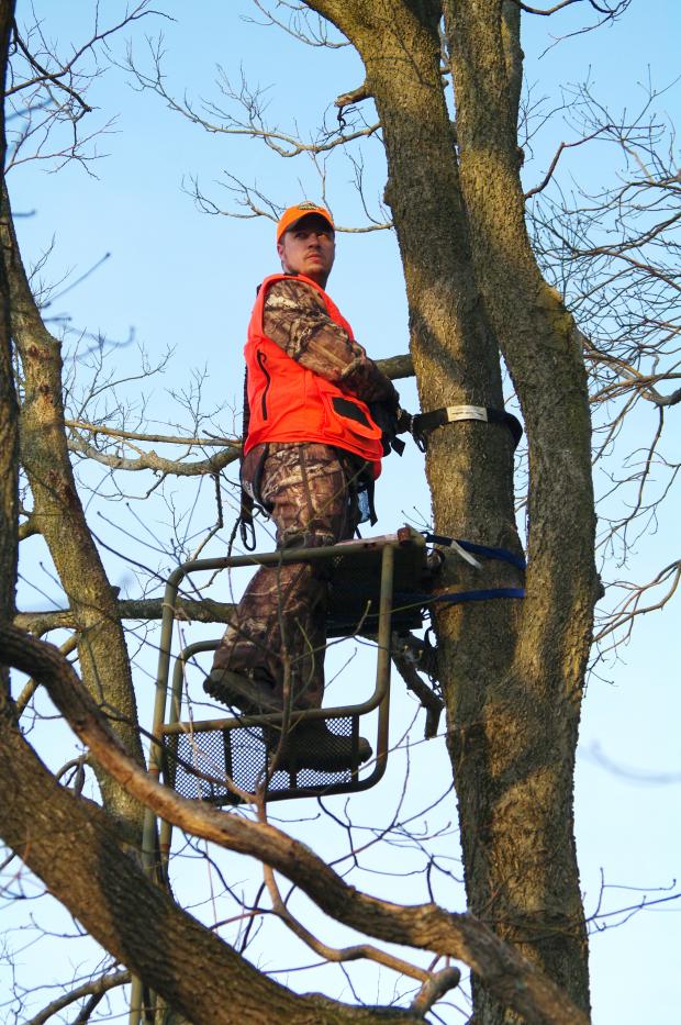 Man standing in tree stand