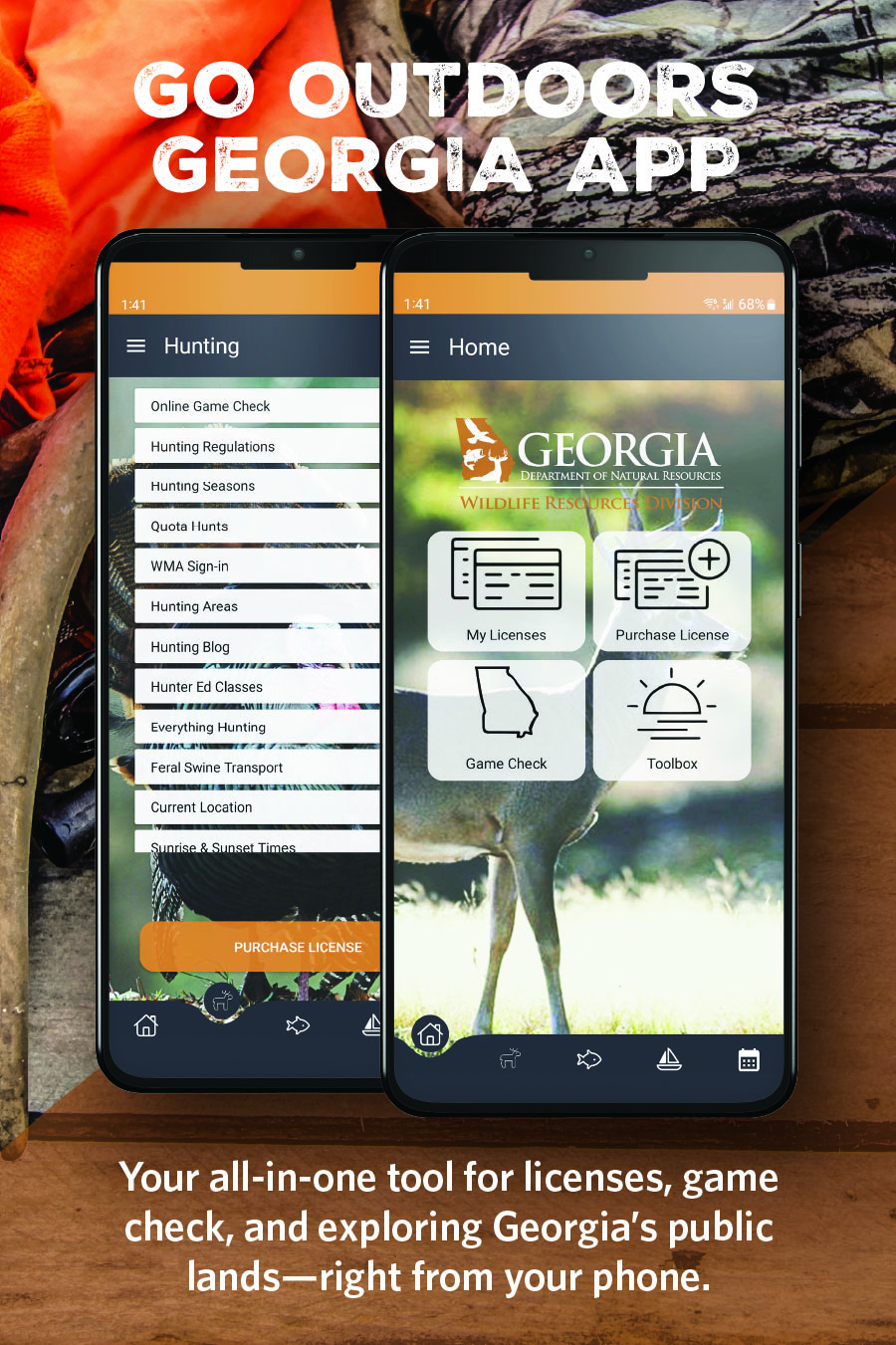 Phone display of the Go Outdoors Georgia App