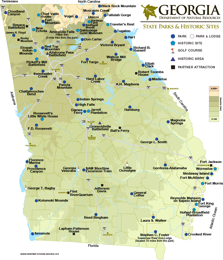 Georgia State Parks Historic Sites Map Department Of Natural