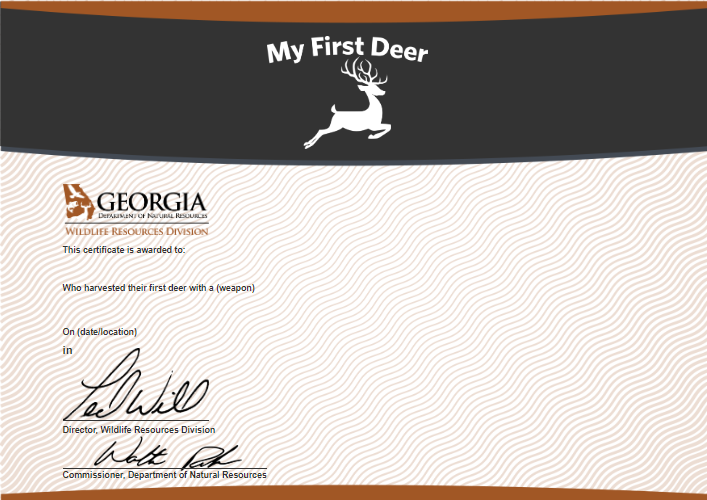 My First Deer Certificate