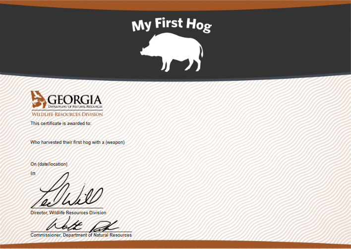 My First Hog Certificate