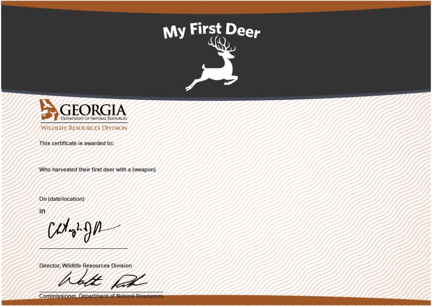 My First Deer Certificate