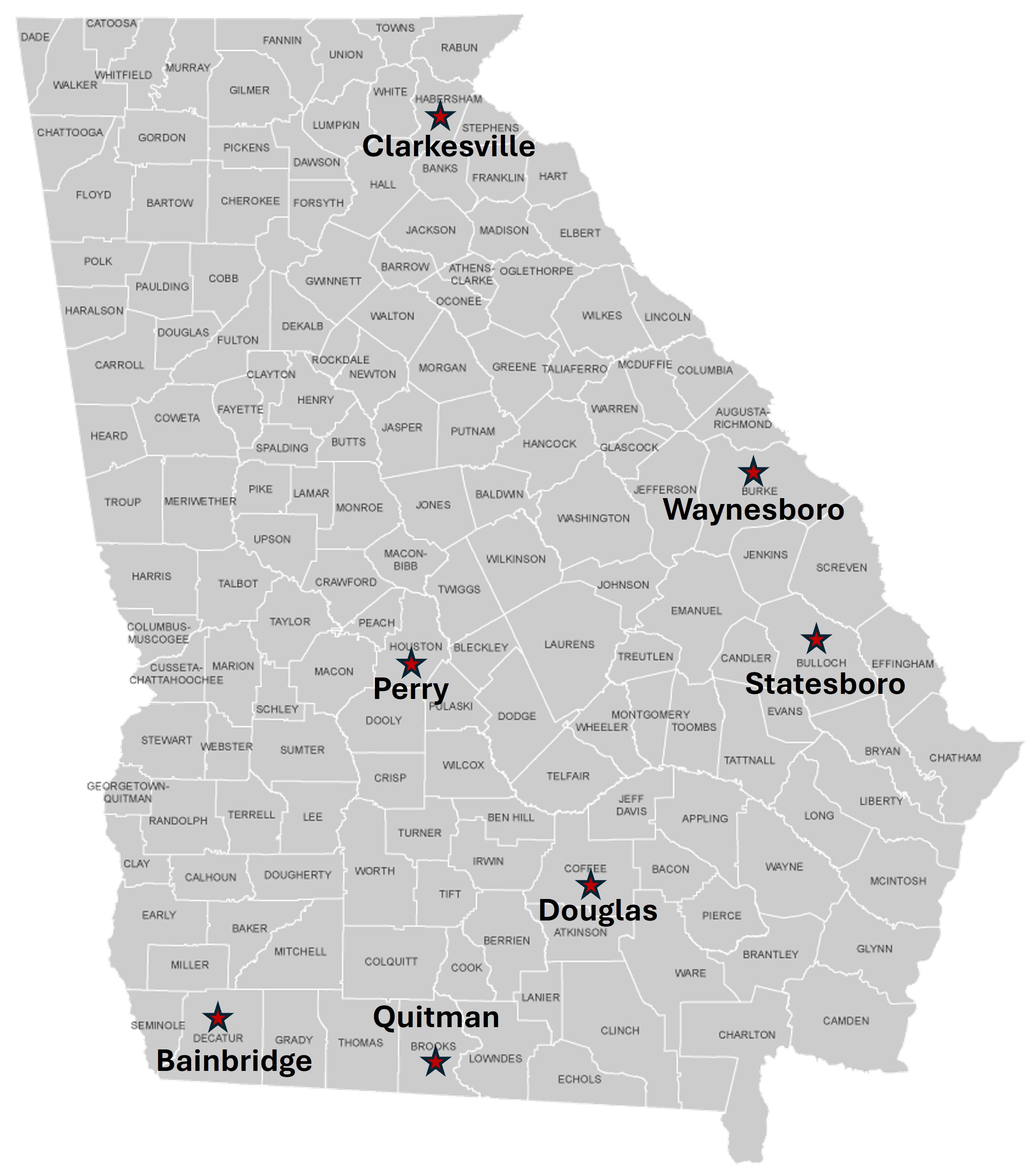 Georgia DNR Private Lands Program map - PLP offices